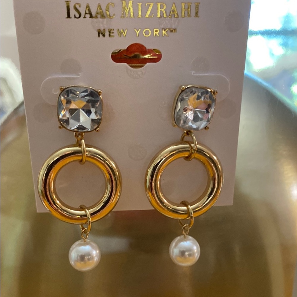 Isaac Mizrahi Gold and Silver Dangle Earrings with Pearl
